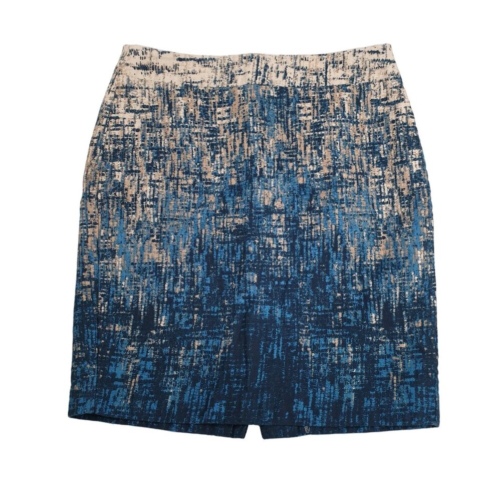 Ann Taylor Petite Loft Women Size 6P Skirt Short Pencil Blue Tan Office Business
